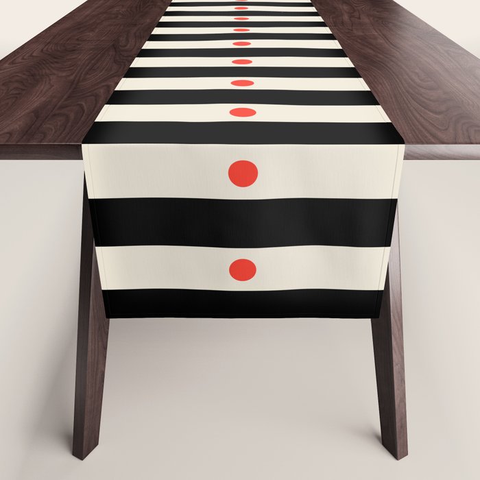 Stripes and Dots geometric pattern black and white  Table Runner Gallery Image 1