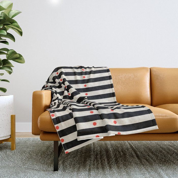 Stripes and Dots geometric pattern black and white  Throw Blanket Gallery Image 1
