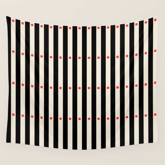 Stripes and Dots geometric pattern black and white  Wall Tapestry Gallery Image 4
