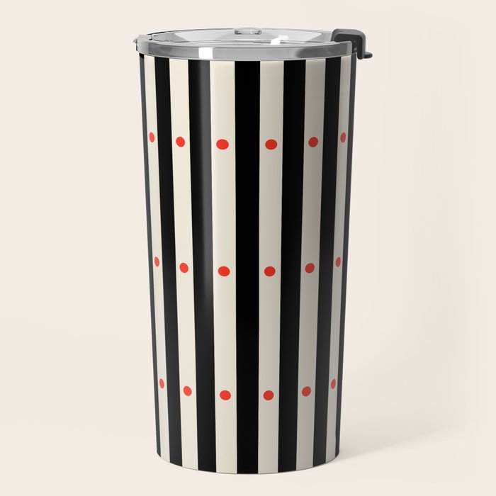 Stripes and Dots geometric pattern black and white  Travel Mug Gallery Image 2