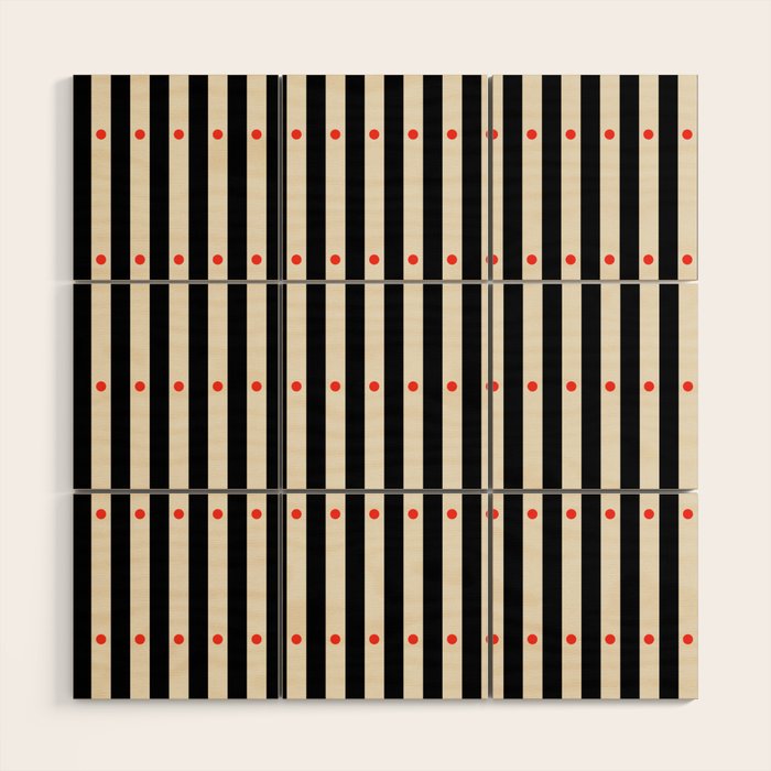 Stripes and Dots geometric pattern black and white  Wood Wall Art Gallery Image 1