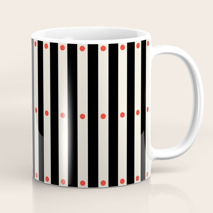 Stripes and Dots geometric pattern black and white  Coffee Mug Gallery Image 1