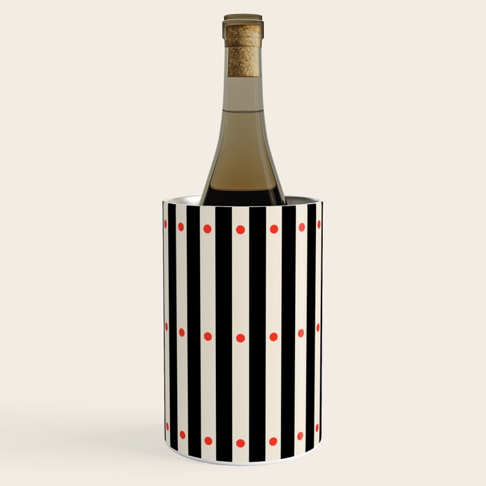 Stripes and Dots geometric pattern black and white  Wine Chiller Gallery Image 2