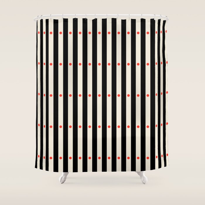 Stripes and Dots geometric pattern black and white  Shower Curtain Gallery Image 1