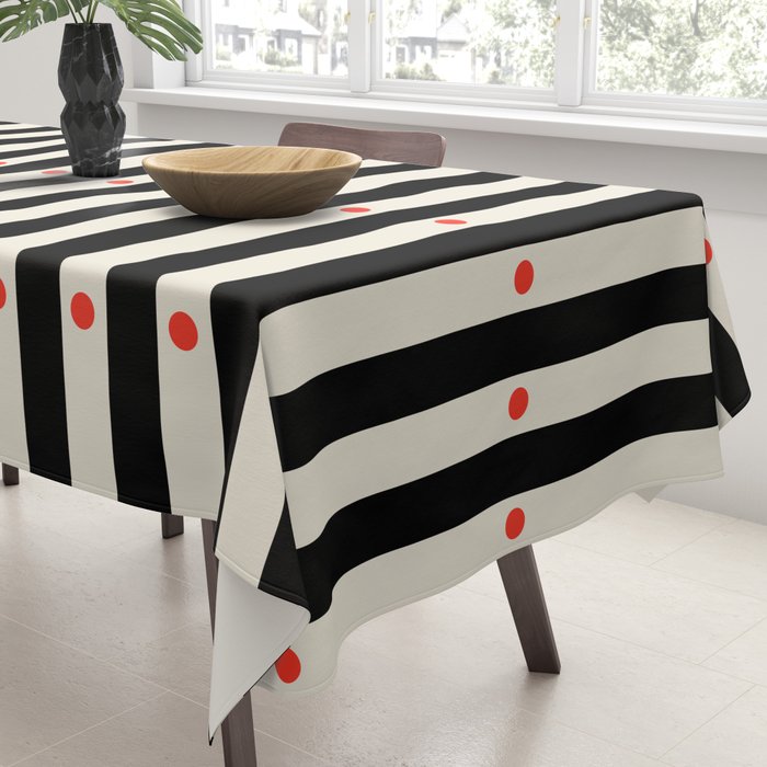 Stripes and Dots geometric pattern black and white  Tablecloth Gallery Image 3
