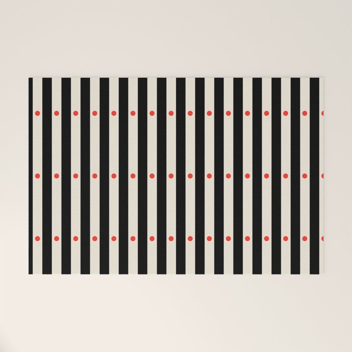 Stripes and Dots geometric pattern black and white  Welcome Mat Gallery Image 1