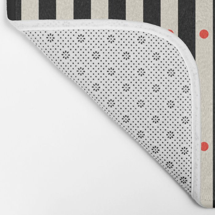 Stripes and Dots geometric pattern black and white  Bath Mat Gallery Image 2