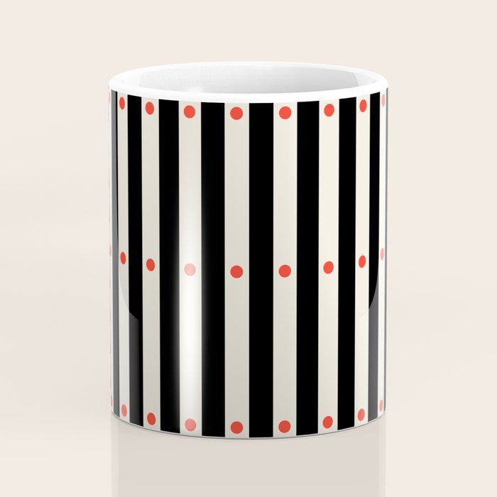 Stripes and Dots geometric pattern black and white  Coffee Mug Gallery Image 4