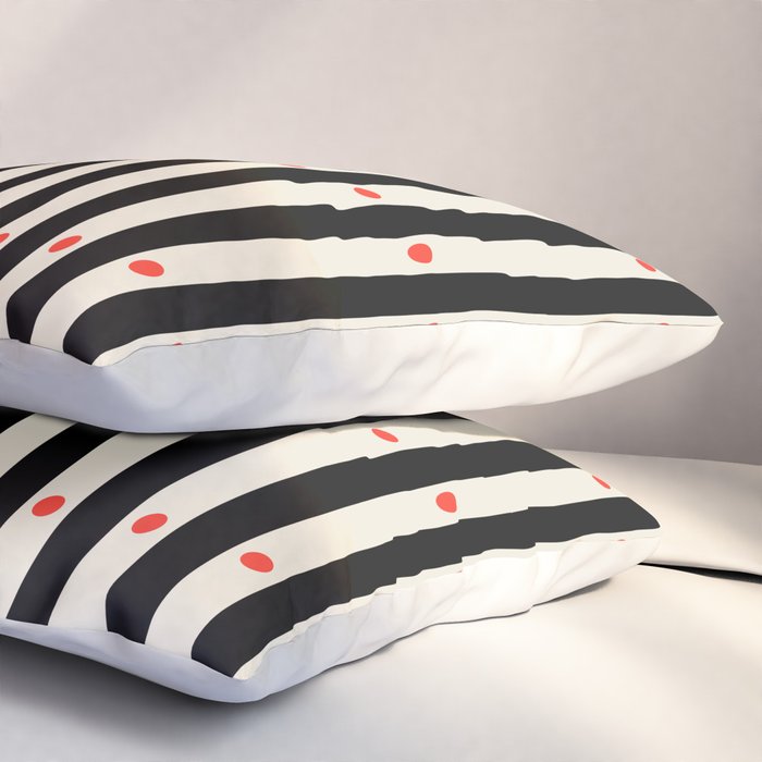 Stripes and Dots geometric pattern black and white  Pillow Sham Gallery Image 3