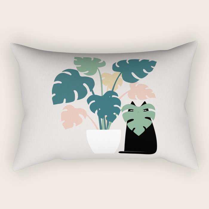 Cat and Plant 21: Leaf Me Alone Rectangular Pillow Gallery Image 1