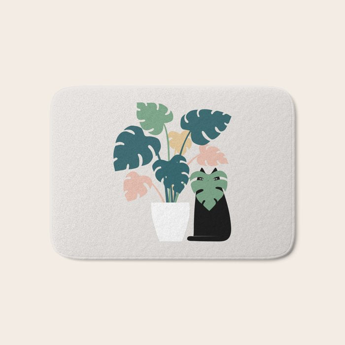 Cat and Plant 21: Leaf Me Alone Bath Mat Gallery Image 1