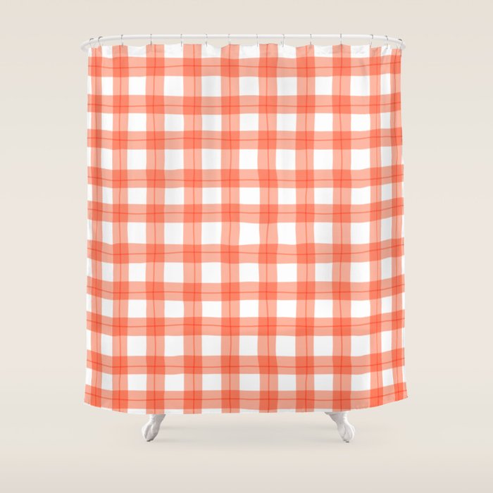 Red geometric plaid gingham pattern Shower Curtain Gallery Image 1