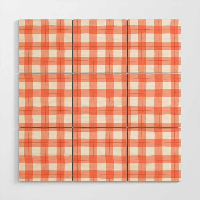 Red geometric plaid gingham pattern Wood Wall Art Gallery Image 1