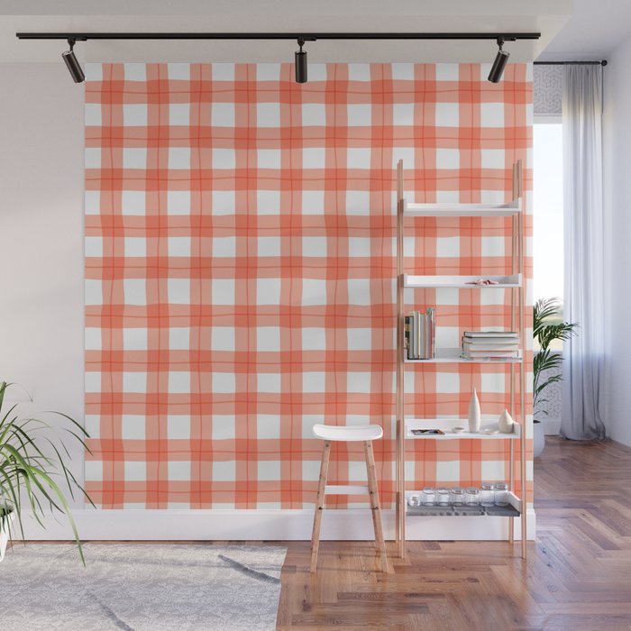 Red geometric plaid gingham pattern Wall Mural Gallery Image 1