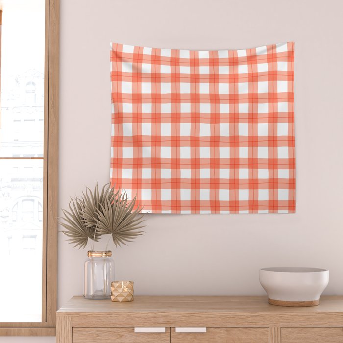 Red geometric plaid gingham pattern Wall Tapestry Gallery Image 2