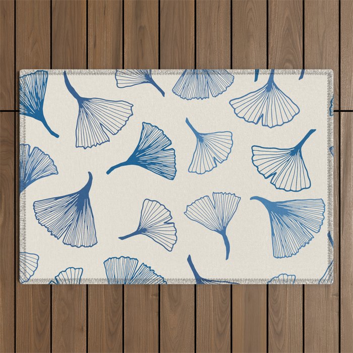 Ginko leaves blue Outdoor Rug Gallery Image 1