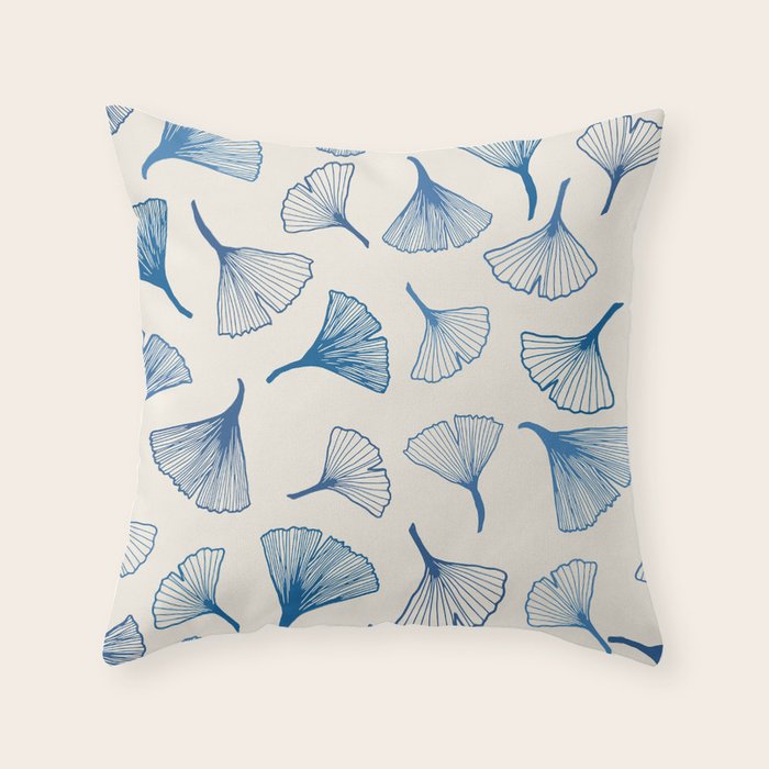 Ginko leaves blue Throw Pillow Gallery Image 6
