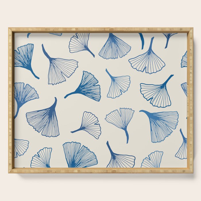 Ginko leaves blue Serving Tray Gallery Image 1
