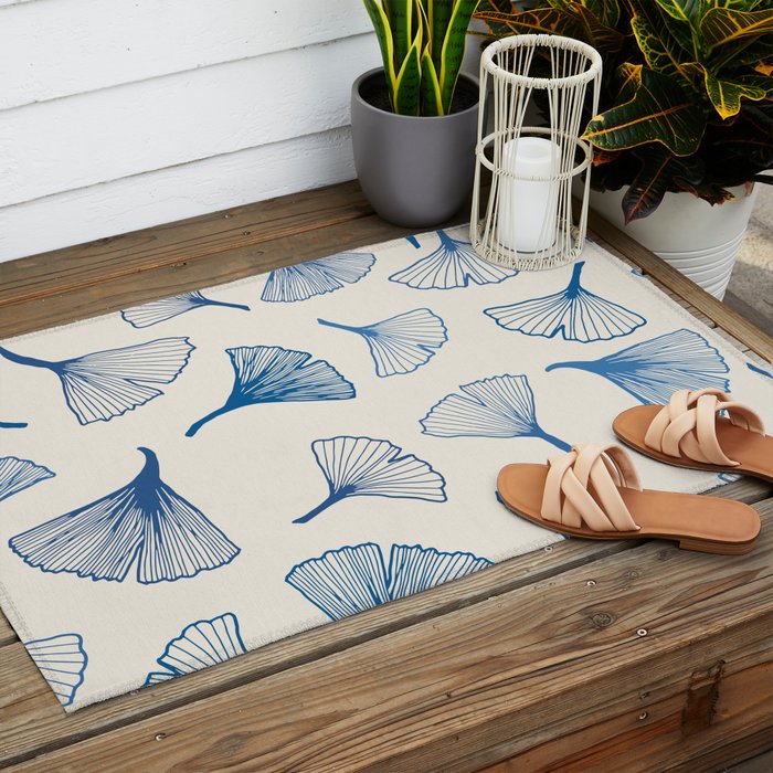 Ginko leaves blue Outdoor Rug Gallery Image 2