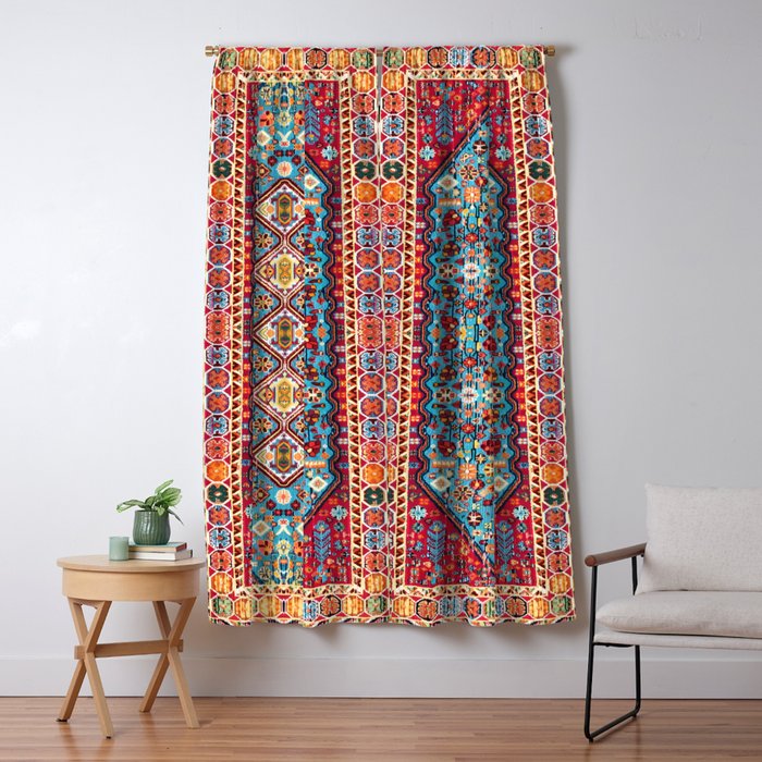 Bohemian Heritage: Colorful Moroccan Texture Art Window Curtain Gallery Image 5