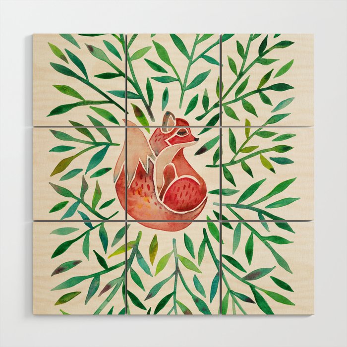 Woodland Fox - Green Leaves Wood Wall Art Gallery Image 1