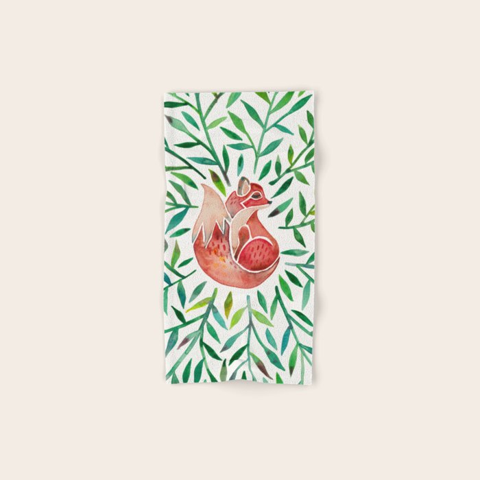Woodland Fox - Green Leaves Bath Towel Gallery Image 1