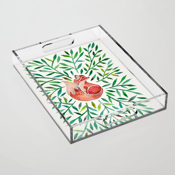 Woodland Fox - Green Leaves Acrylic Tray Gallery Image 1