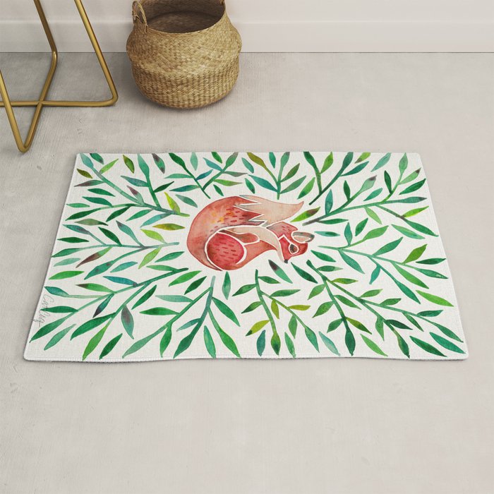 Woodland Fox - Green Leaves Rug Gallery Image 1