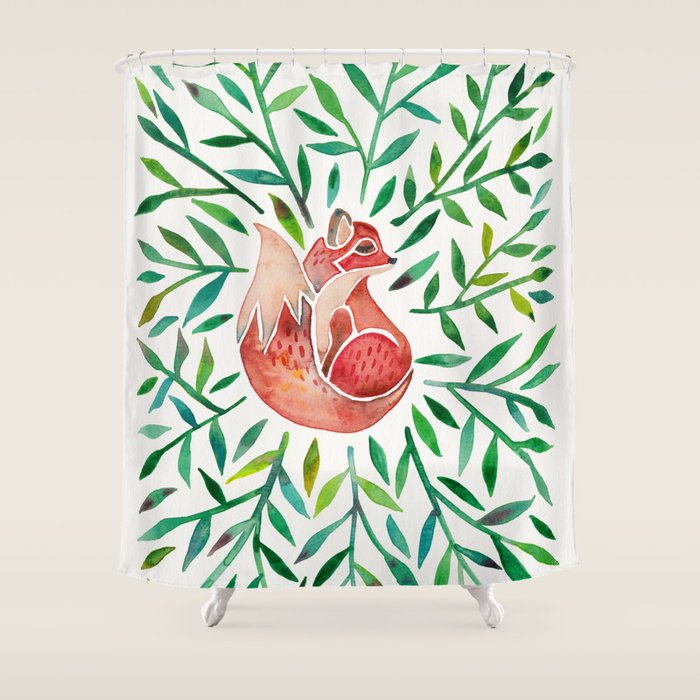 Woodland Fox - Green Leaves Shower Curtain Gallery Image 1