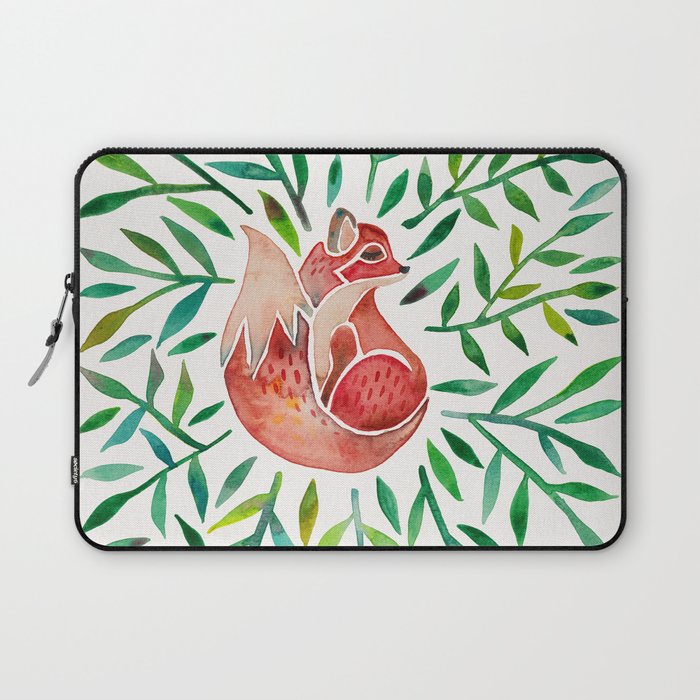 Woodland Fox - Green Leaves Laptop Sleeve Gallery Image 1