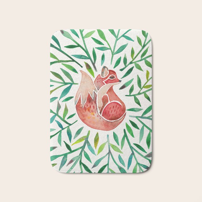 Woodland Fox - Green Leaves Bath Mat Gallery Image 1