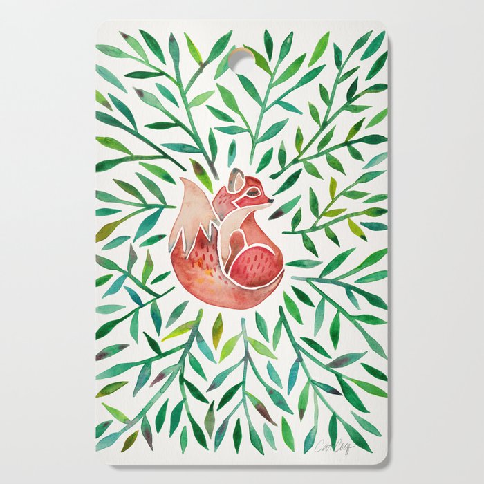Woodland Fox - Green Leaves Cutting Board Gallery Image 1