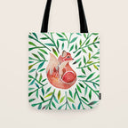Woodland Fox - Green Leaves Tote Bag Gallery Image 1