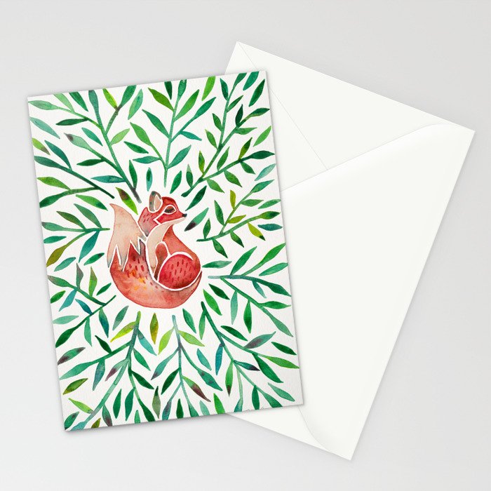 Woodland Fox - Green Leaves Stationery Card Gallery Image 2