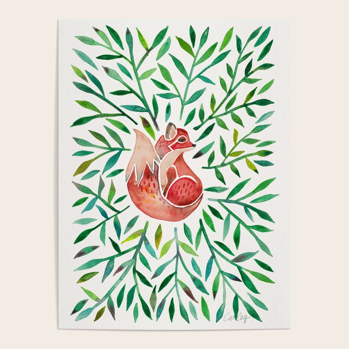 Woodland Fox - Green Leaves Poster Gallery Image 1