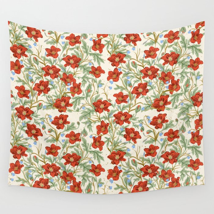Elegant Red Poppy Floral Vintage Pattern Wall Tapestry Gallery Image 4
