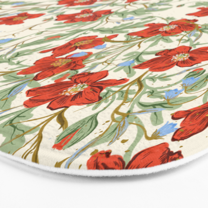 Elegant Red Poppy Floral Vintage Pattern Bath Mat Gallery Image 3