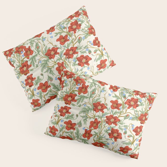 Elegant Red Poppy Floral Vintage Pattern Pillow Sham Gallery Image 3