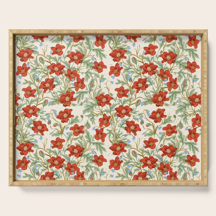 Elegant Red Poppy Floral Vintage Pattern Serving Tray Gallery Image 1