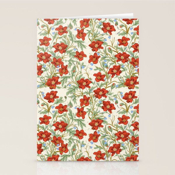 Elegant Red Poppy Floral Vintage Pattern Stationery Card Gallery Image 2