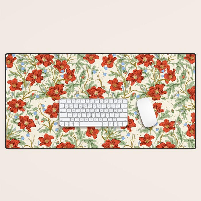 Elegant Red Poppy Floral Vintage Pattern Desk Mat Gallery Image 1