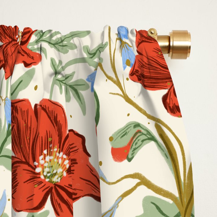 Elegant Red Poppy Floral Vintage Pattern Window Curtain Gallery Image 2