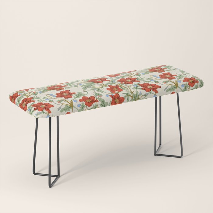 Elegant Red Poppy Floral Vintage Pattern Bench Gallery Image 1