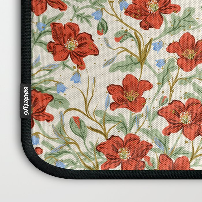 Elegant Red Poppy Floral Vintage Pattern Laptop Sleeve Gallery Image 3