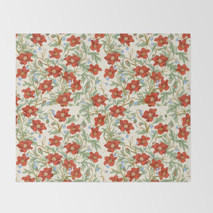 Elegant Red Poppy Floral Vintage Pattern Throw Blanket Gallery Image 2