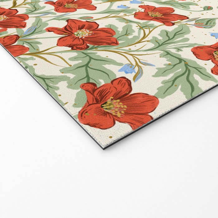 Elegant Red Poppy Floral Vintage Pattern Welcome Mat Gallery Image 2