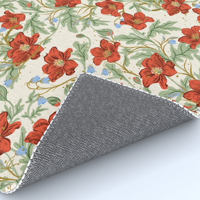 Elegant Red Poppy Floral Vintage Pattern Rug Gallery Image 4