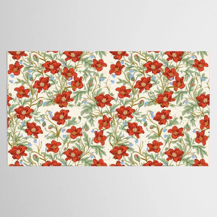 Elegant Red Poppy Floral Vintage Pattern Tablecloth Gallery Image 2