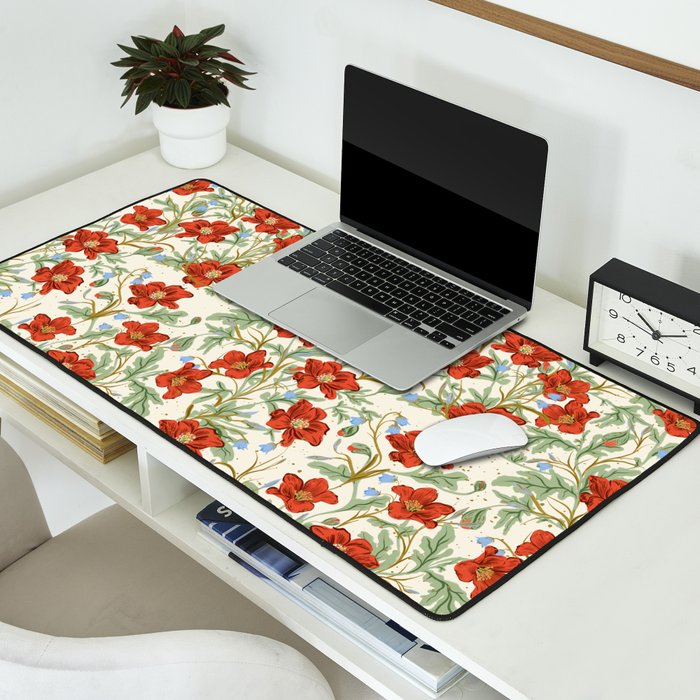 Elegant Red Poppy Floral Vintage Pattern Desk Mat Gallery Image 2