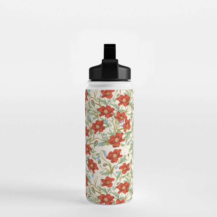 Elegant Red Poppy Floral Vintage Pattern Water Bottle Gallery Image 2